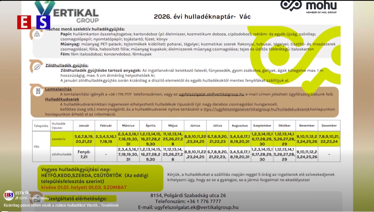 Kizárólag páros héten viszik a zsákos hulladékot Vácról