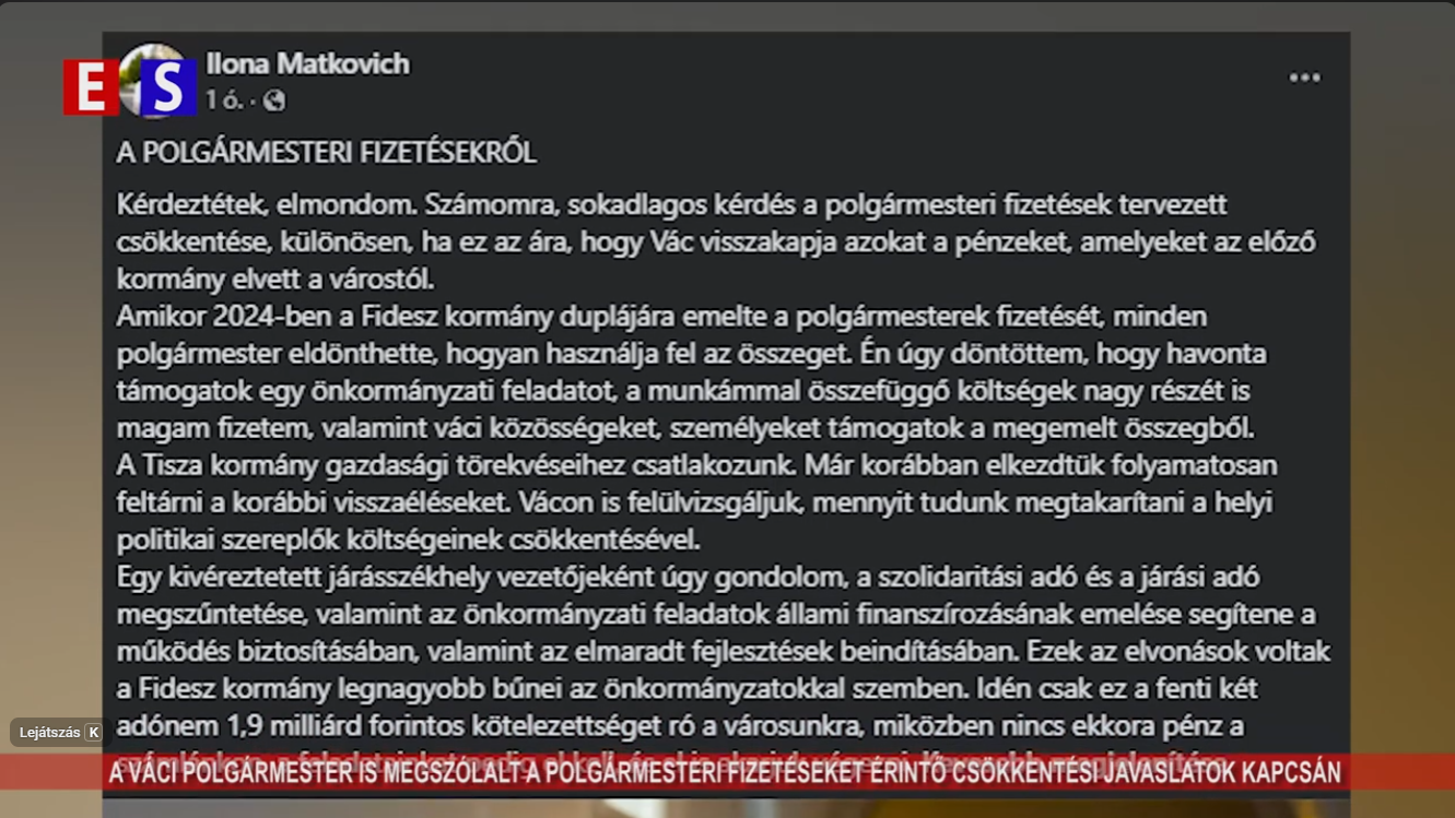 A váci polgármester is megszólalt a polgármesteri fizetéseket érintő csökkentési javaslatok kapcsán