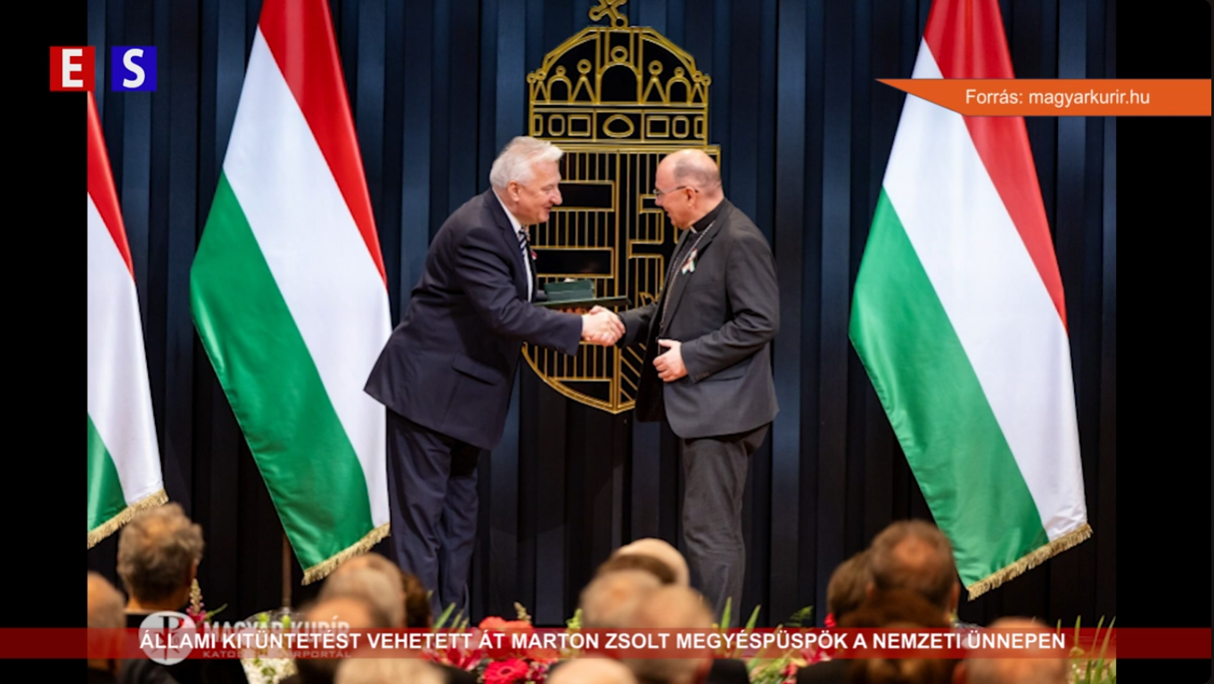 Állami kitüntetést vehetett át Marton Zsolt megyéspüspök a nemzeti ünnepen