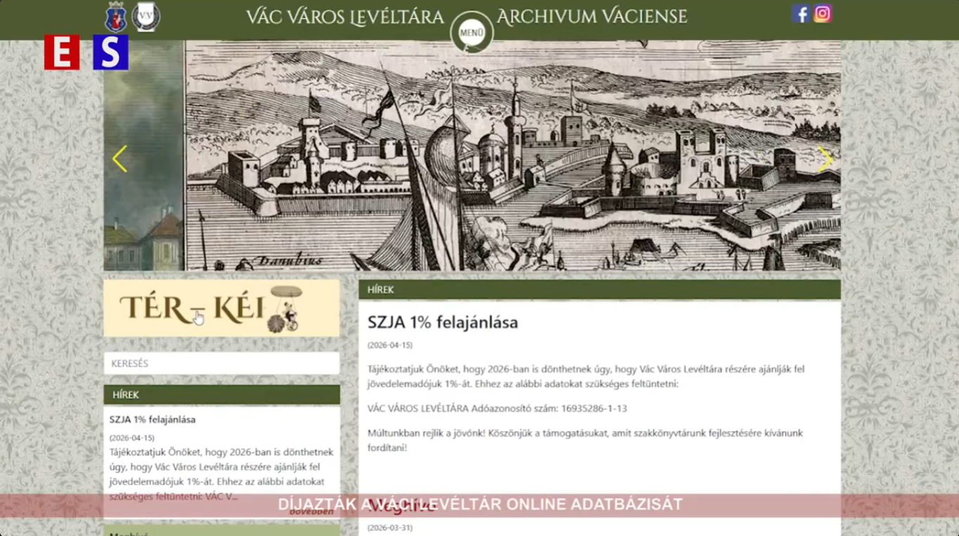 Díjazták a váci levéltár online adatbázisát