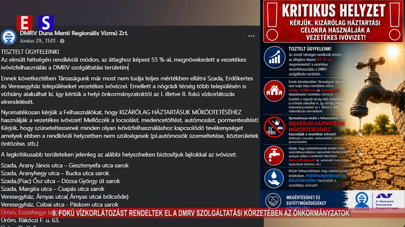 II. fokú vízkorlátozást rendeltek el a DMRV szolgáltatási körzetében az önkormányzatok